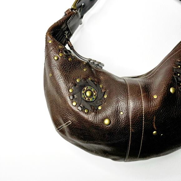 Vintage Coach Mia Brown Leather Hobo Shoulder Bag Style 10062 Studded Rare - Picture 2 of 11